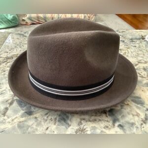 Classic Grey Hat With Striped Band